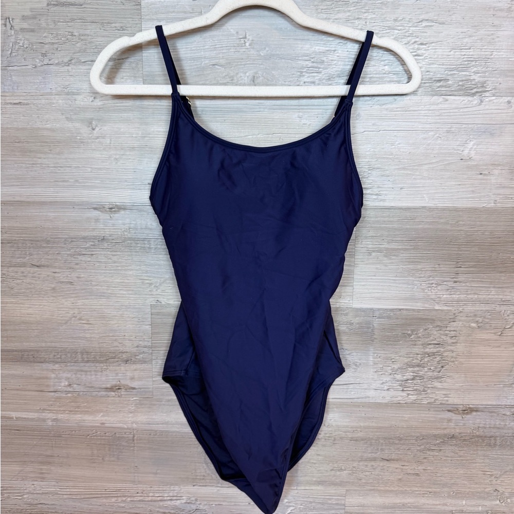 NWT Quince Italian Recycled Scoop Neck One-Piece Swimsuit - Navy Blue - S